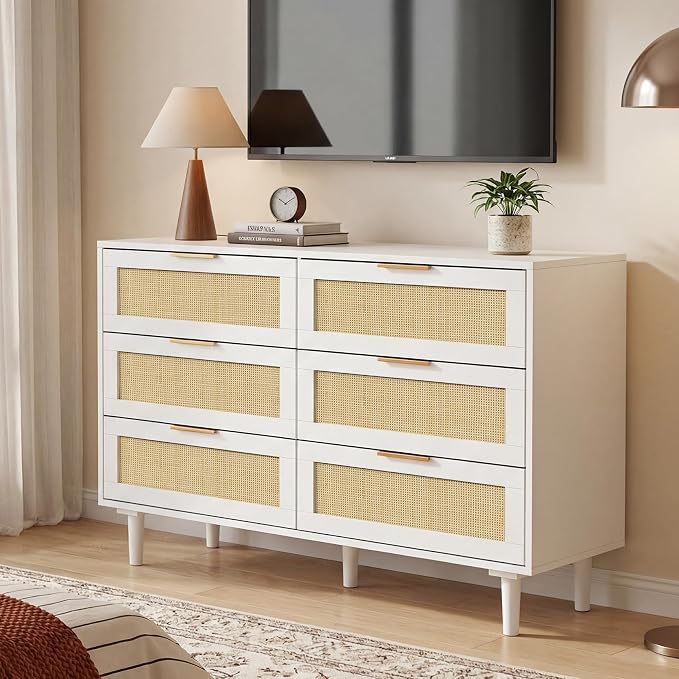 FUQARHY 6 Drawer Dresser Rattan Dresser Modern Chest - Image 8
