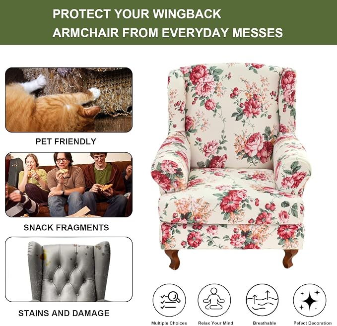 HAOYONG Wing Chair Slipcovers Stretch Wingback Chair Covers Printed 2 Pieces - Image 5