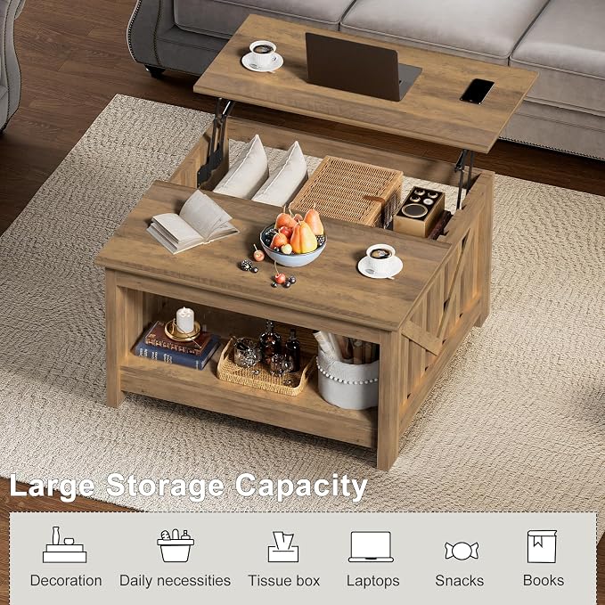 FABATO Lift Top Coffee Table, 31.5" Farmhouse Coffee Tables - Image 10