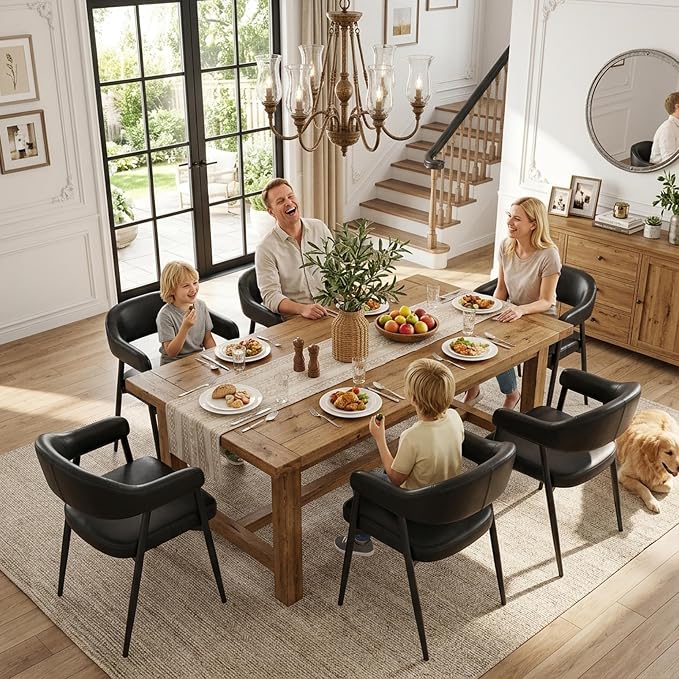 HNY Modern Dining Room Arm Chairs Set of 4, Retro Faux Leather Upholstered - Image 7