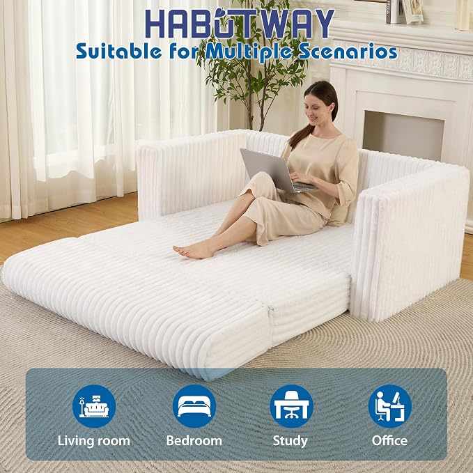 HABUTWAY 49.8" Loveseat Boneless Couch, 4-in-1 Convertible Sofa Bed, Plush Fur - Image 5