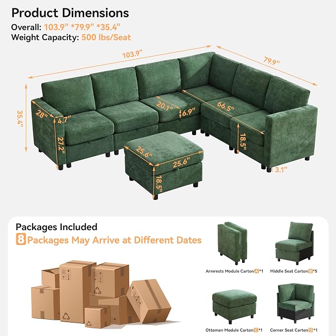104'' V Shaped Modular Sofa, Sectional Couch - Image 2