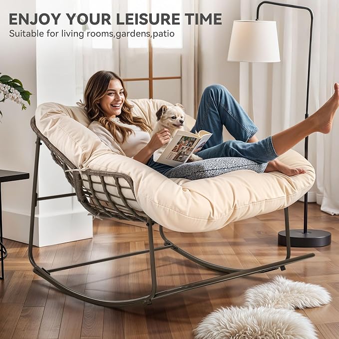 YITAHOME Rocking Papasan Chair, Wide Rocking Chair, Comfy Indoor and Outdoor - Image 5