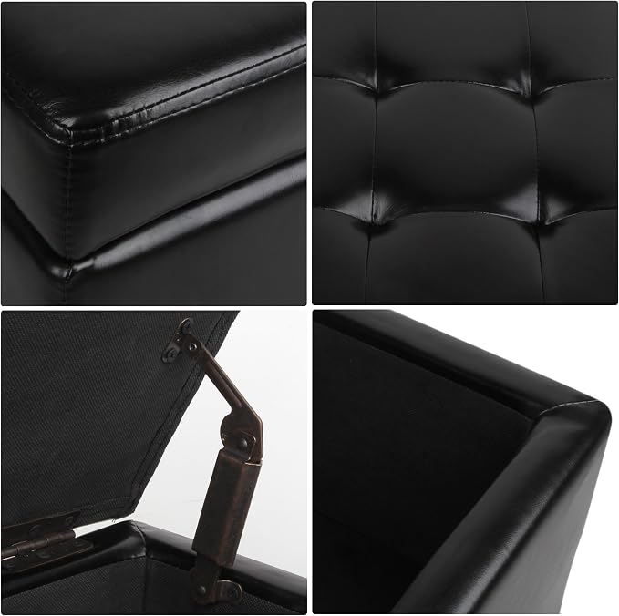 H&B Luxuries Tufted Leather Square Flip Top Storage Ottoman Cube Foot Rest - Image 5