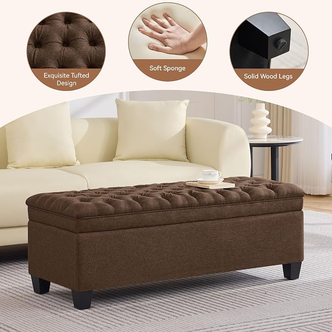 WUTUTUEE 50" Fabric Storage Ottoman Bench, Upholstered Rectangle End of Bed - Image 4