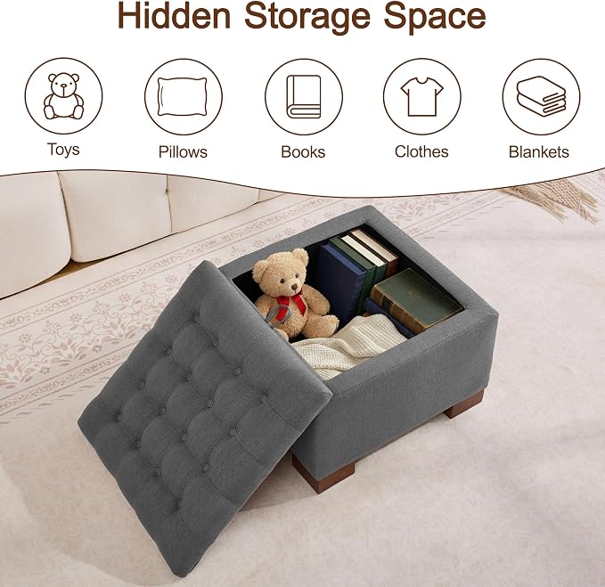 WUTUTUEE 24" Fabric Square Storage Ottoman - Image 7