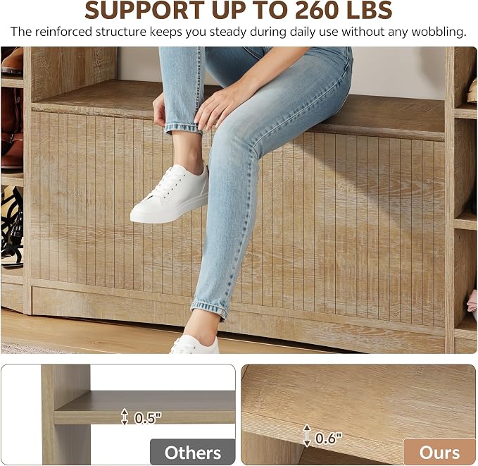 Shoe Cabinet with Bench, U-Shaped Shoe Storage Bench, Tall Shoes Cabinet with - Image 5