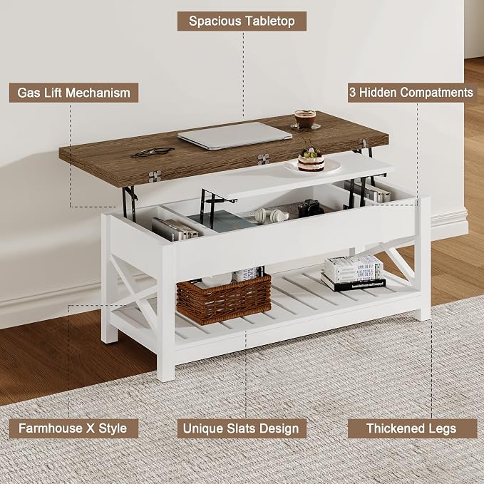 ChooChoo Farmhouse Lift Top Coffee Table, Converts to Dining Table - Image 6