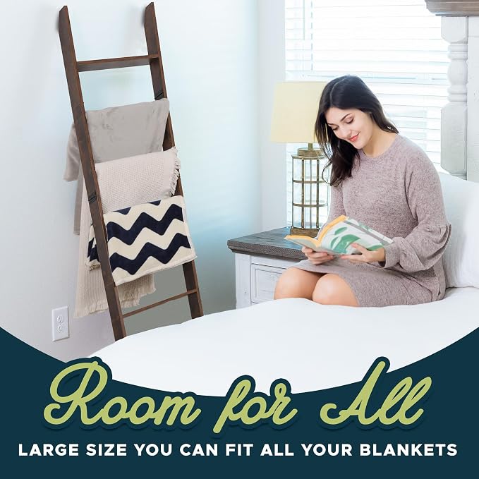 Blanket Ladder for Living Room and Bedroom, 5ft 8 inch, 6-Tier Wall Leaning - Image 8