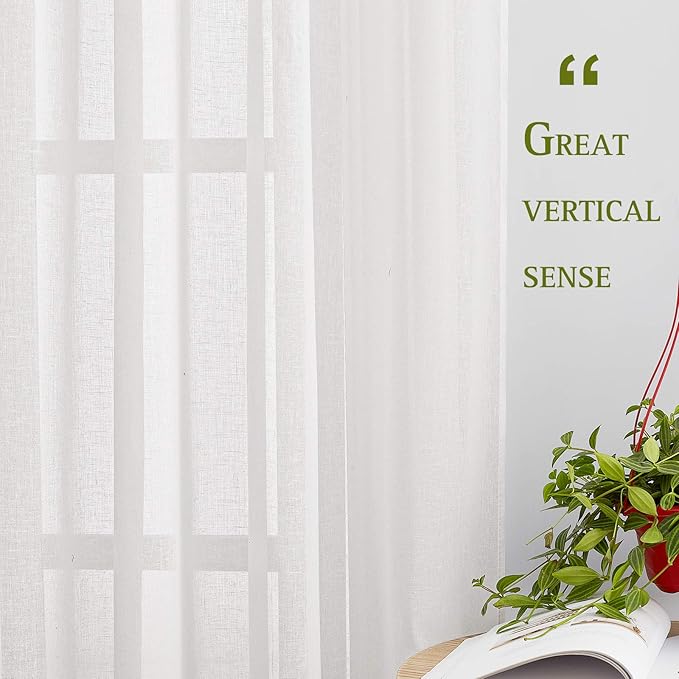 NICETOWN White Sheer Linen Curtains 84 inches Long, Grommet Privacy - Image 5