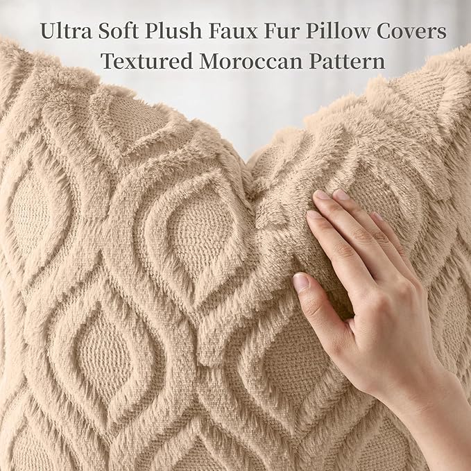 decorUhome Throw Pillow Covers 22x22 Inch Set of 2, Soft Plush Faux Wool Light - Image 6