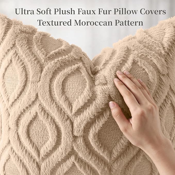 decorUhome Throw Pillow Covers 20x20 Inch Set of 2, Soft Plush Faux Wool Light - Image 6