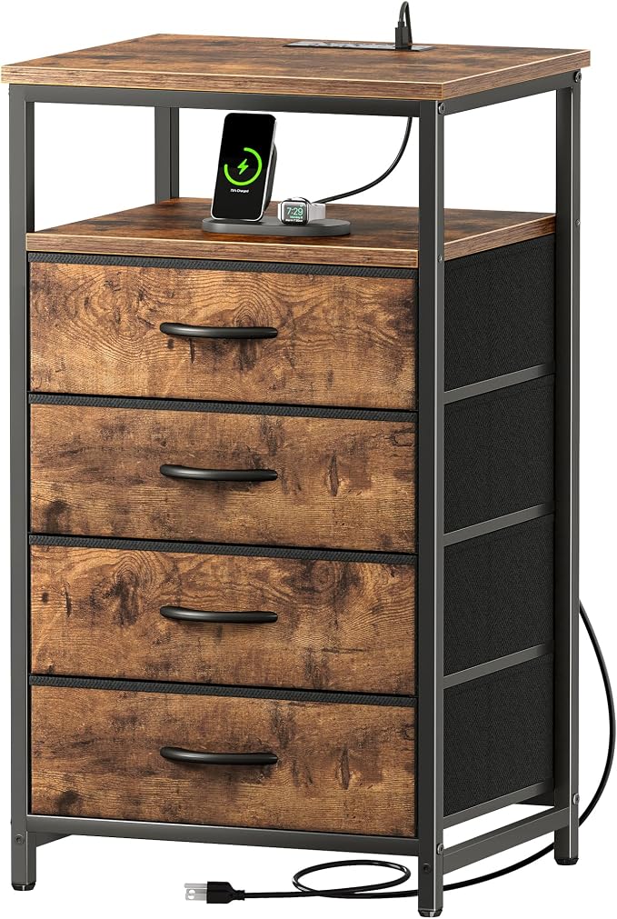 Huuger Night Stand with Charging Station, 4 Drawer Dresser by Huuger