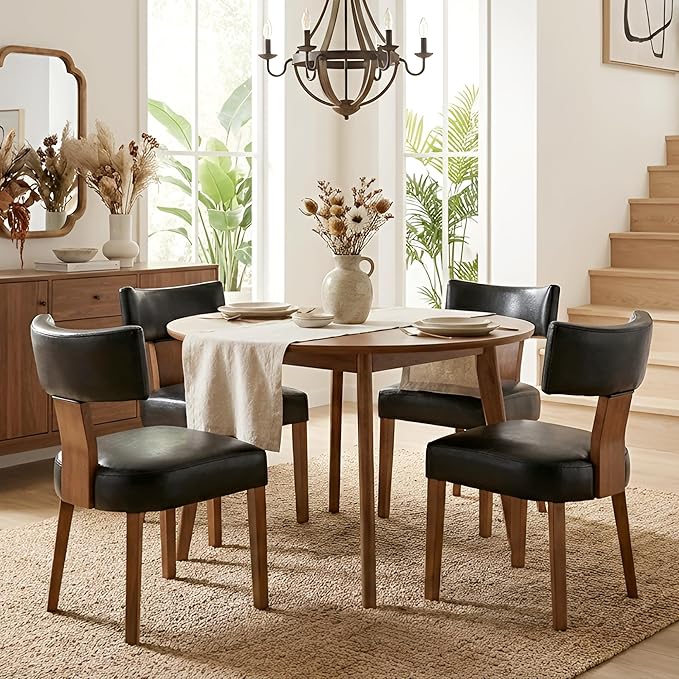 HNY Mid Century Modern Dining Chairs Set of 2, Farmhouse PU Leather Upholstered - Image 7