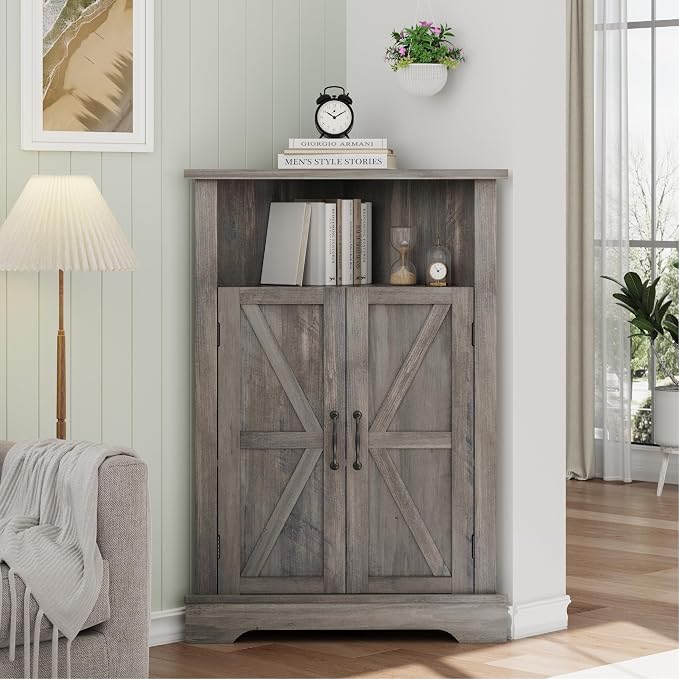 Smuxee Bathroom Corner Storage Cabinet, Farmhouse Floor Corner Cabinet - Image 8