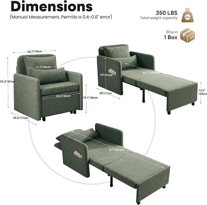 Iroomy 5-Level Adjustable Convertible Sleeper Chair Set of 2, 3-in-1 87'' Long - Image 2