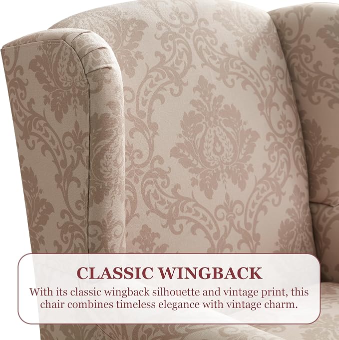 HUIMO Printed Wingback Accent Chair, Linen Upholstered High Back Armchair - Image 4