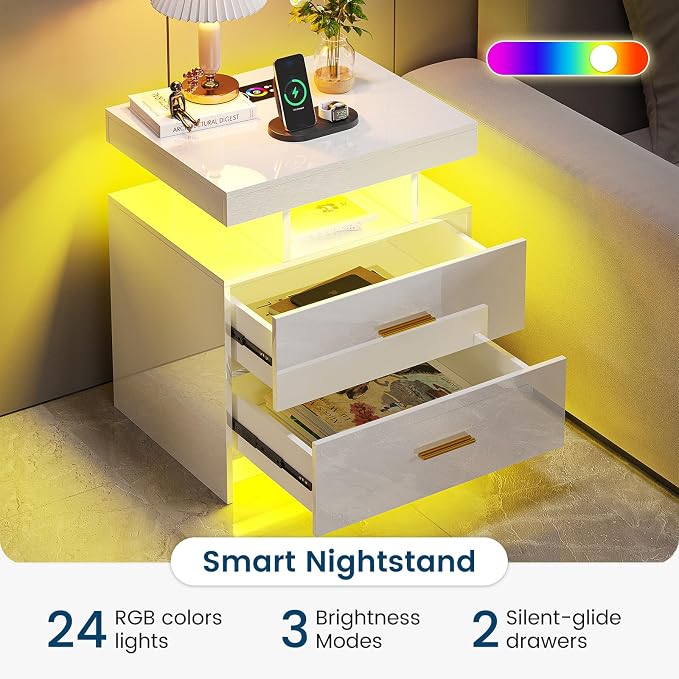 HNEBC Auto LED Nightstand with Wireless Charging Station & USB Ports, High - Image 5