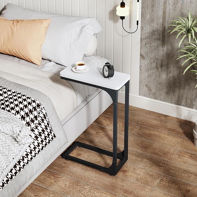 QEEIG Narrow C Shaped Side Table Set of 2 Living Room Sets Slim Couch Tray - Image 5