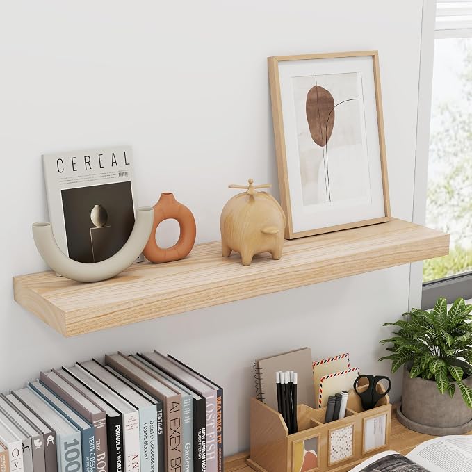 fuqing 30 Inch Floating Shelves | Natural Wood Wall Shelves Set of 2 | 30" W x - Image 7