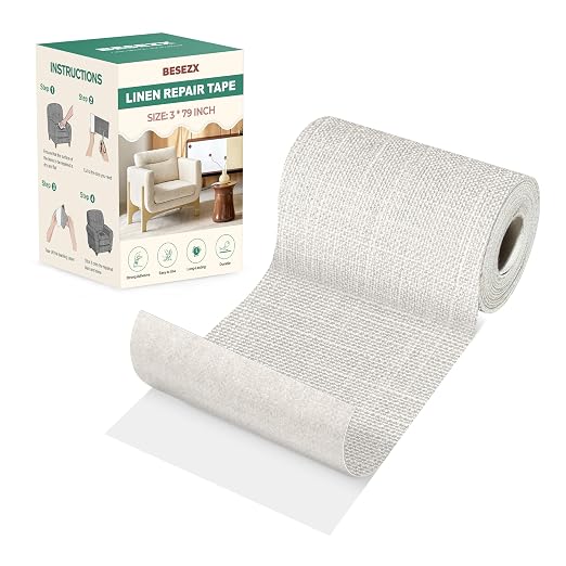 BESEZX Linen Fabric Repair Tape, 3x79 Inch Self Adhesive Repair Patches by Besezx