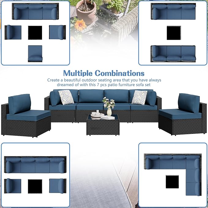 7 Piece Outdoor Patio Furniture Set, All Weather Conversation Set - Image 2