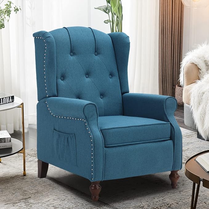 Wingback Recliner with Massage and Heat, Tufted Fabric Push Back Recliner Chair by Consofa