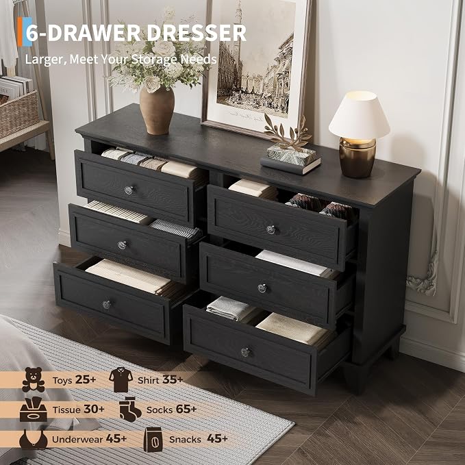 IDEALHOUSE 6 Drawer Dresser, Wooden Storage Chest of Drawers - Image 5