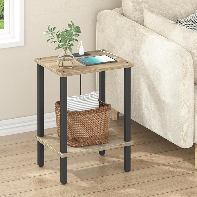 TUTOTAK End Table with Charging Station, Small Side Table with Outlets by ChoosetutotakFurnitureBuildYourCozyHome