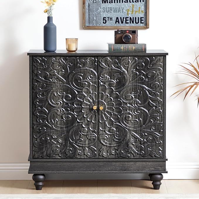 weselon Accent Cabinet Set of 2, Classic Carved Buffet Cabinet Storage Sideboard - Image 7