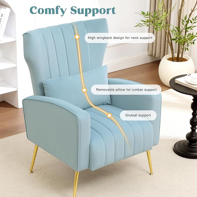 Modern Accent Chairs Set of 2 Upholstered Living Room Chairs, High Back Arm - Image 6