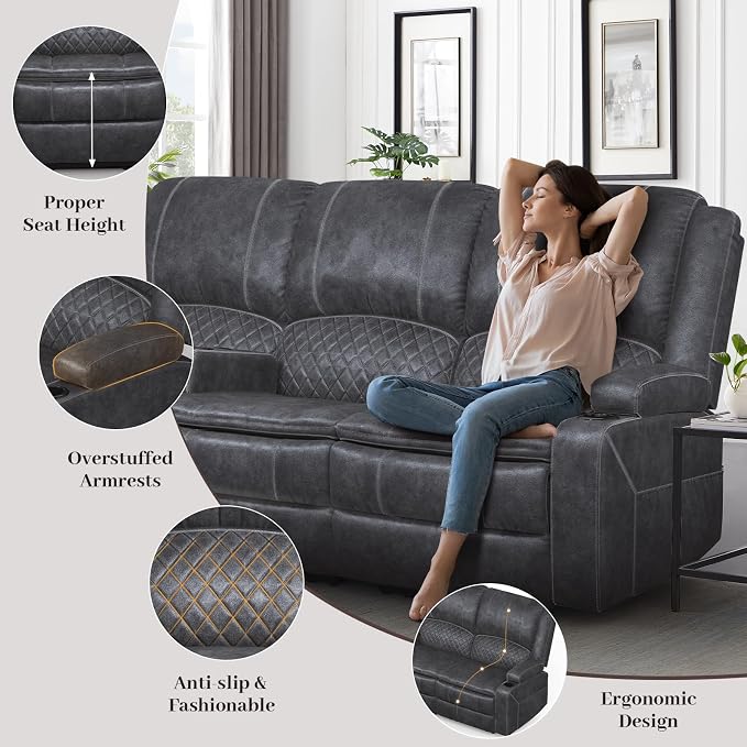 Yolsali Velvet Fabric Recliner Sofa, 3 Seater Manual Reclining Sofa - Image 3
