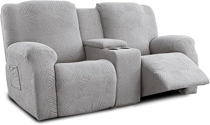 Recliner Loveseat Covers with Console, Stretch Geometric Strokes Jacquard by Unknown
