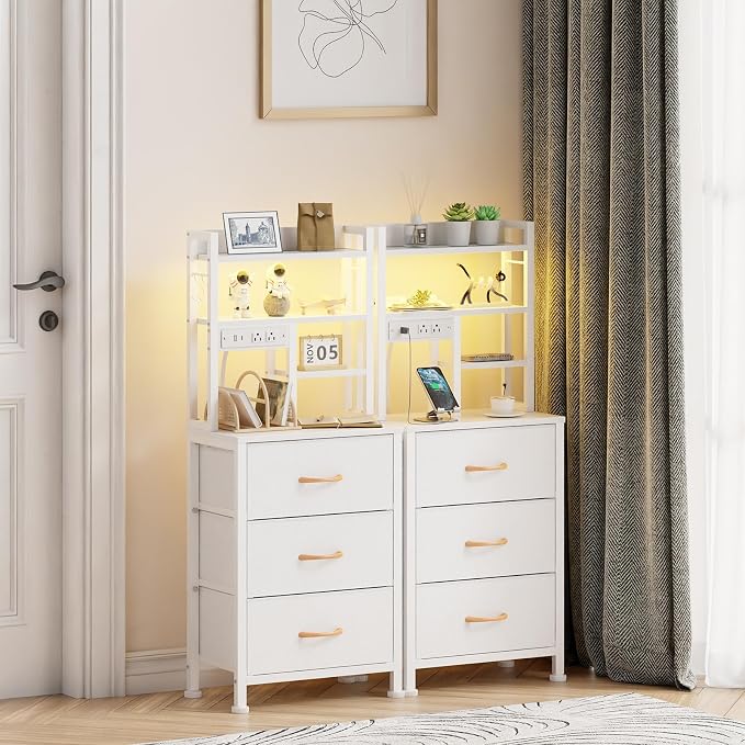 Furnulem Tall Nightstand with LED Lights and 3 Tier Shelves, Night Stand with 3 - Image 6