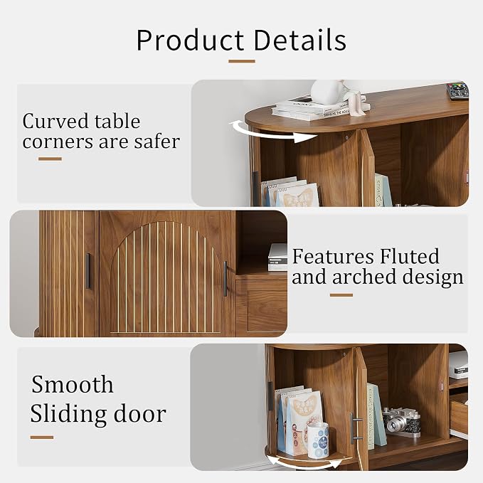 Mxtxmy 70" Fluted TV Stand for Tvs up to 80", Mid-Century Modern Entertainment - Image 4