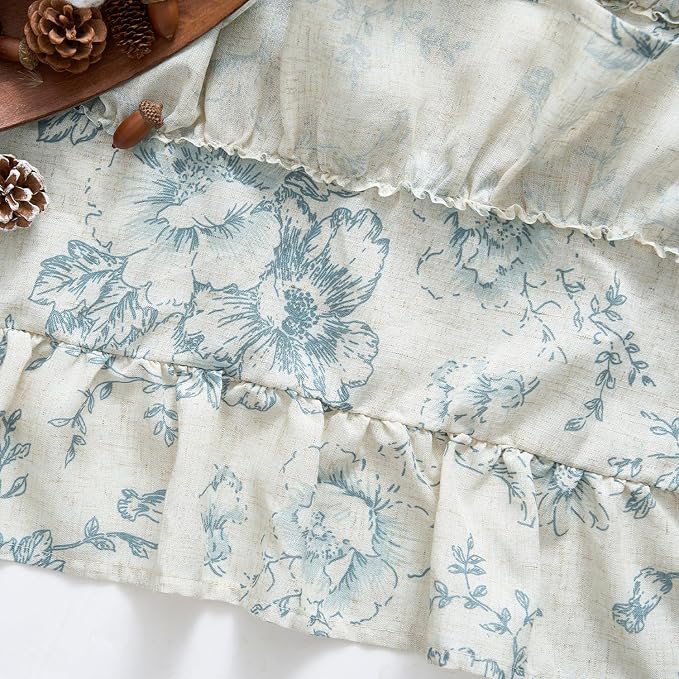 jinchan Ruffled Floral Valance Linen Shabby Chic Small Window Curtain 18 Inch - Image 7