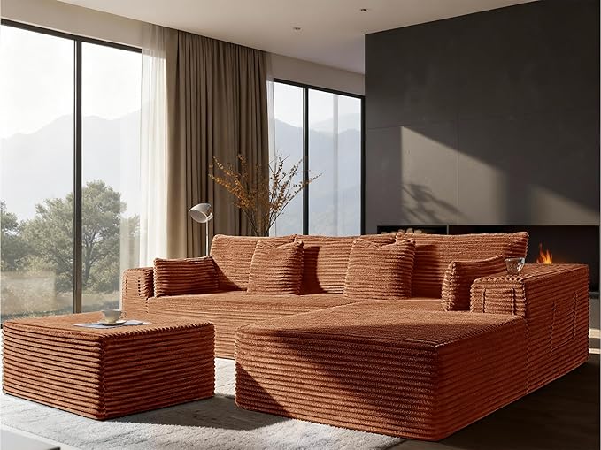 108" Cloud Sectional Couch, Comfort U Shaped Boneless Couch by VYUXWO
