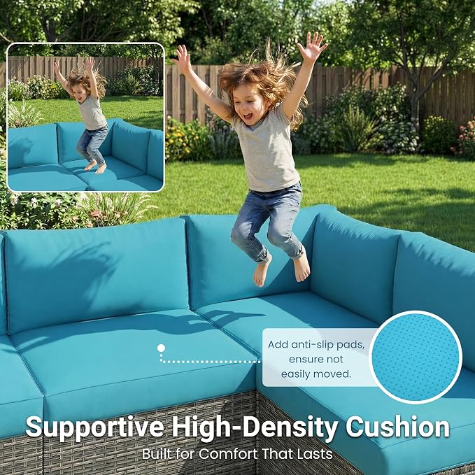 May in Color 7 Pieces Wicker Outdoor Patio Furniture Set, Patio Sectional Sofa - Image 5