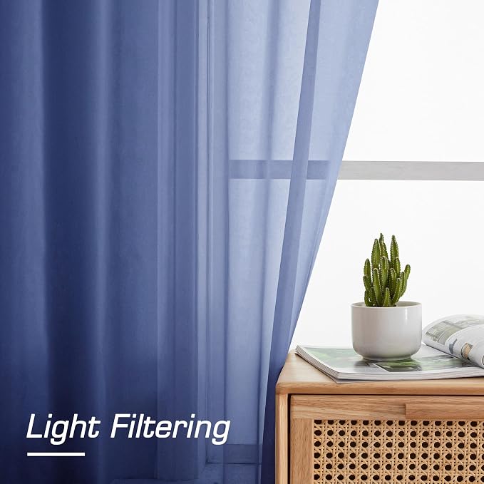 OWENIE Blue Sheer Curtains 72 Inches Long 2 Panels Set, Transparent Light - Image 2