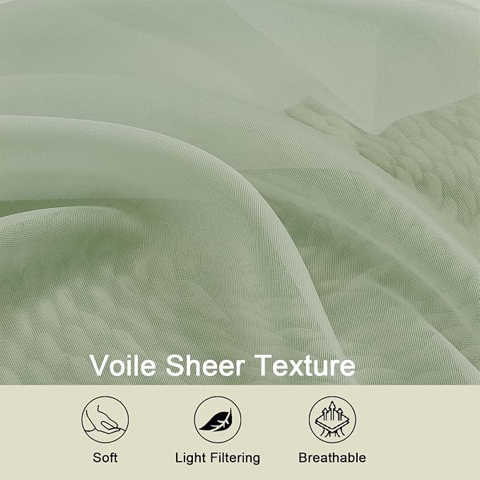 Sage Green Sheer Curtain for Bedroom Living Room 72 Inches Long 2 Panels Set - Image 3