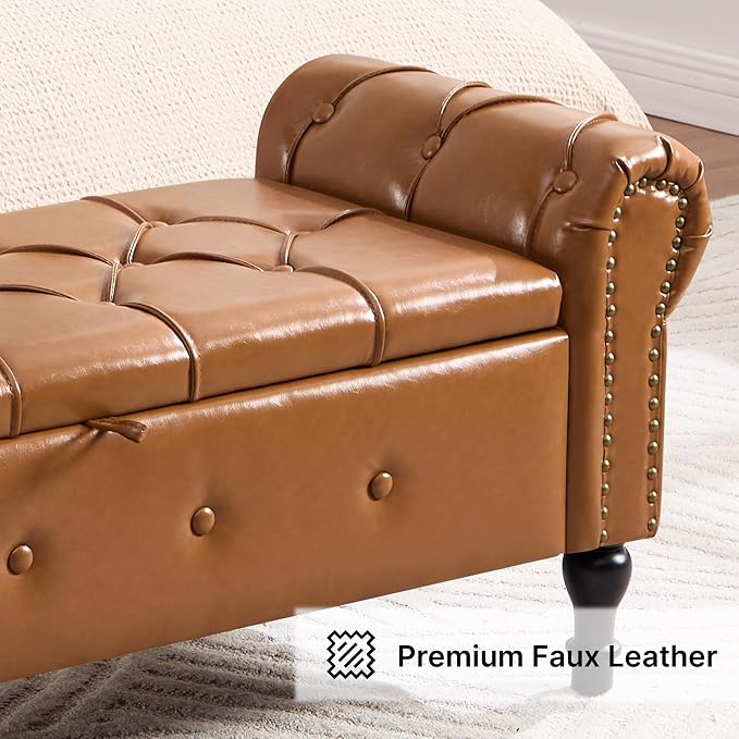 Storage Bench for Bedroom, Faux Leather 51" End of Bed Bench, Queen Size Bench - Image 8