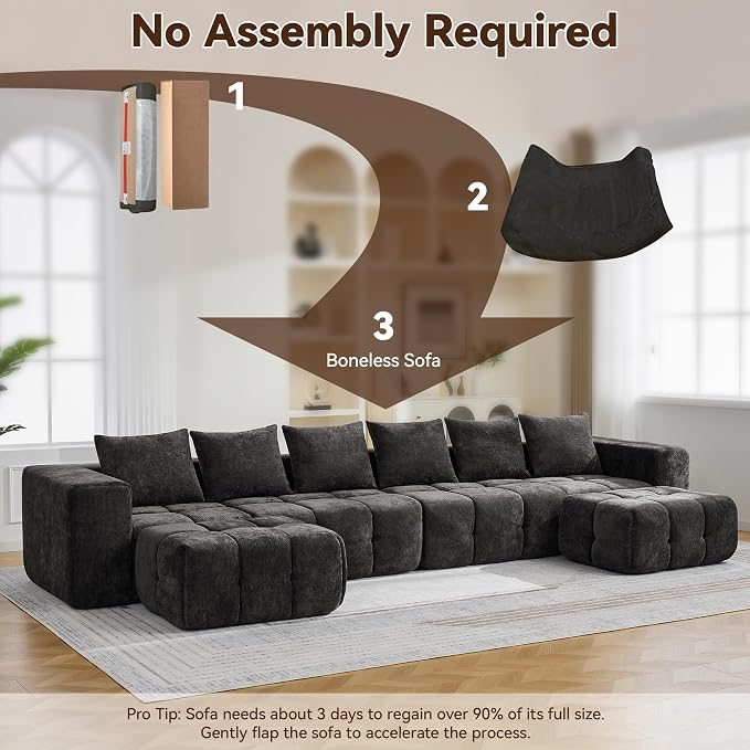 160" Boneless Couch, Oversized Cloud L Shaped Couch, Modular Sectional Sofa - Image 6
