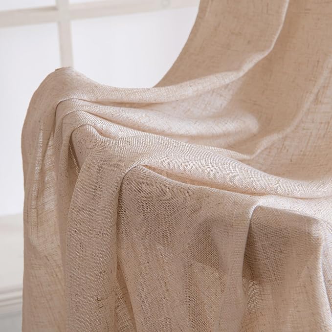 MIULEE Natural Beige Linen Curtains 45 Inch Length 2 Panels - Image 6