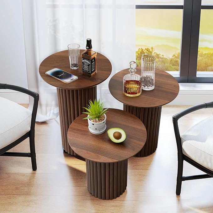Bifins Round Nesting Coffee Table Set of 3, Mid Century Modern Fluted Coffee - Image 7