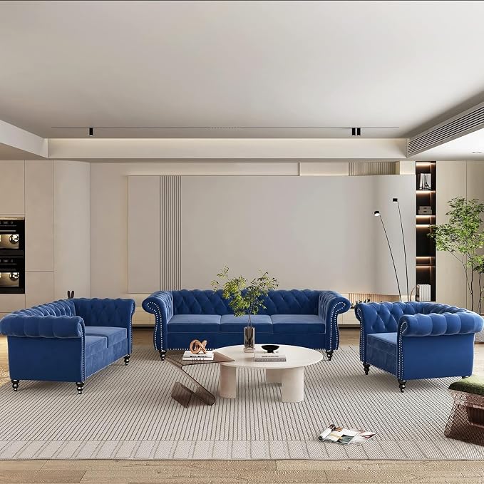 Chesterfield Loveseat Sofa, Modern Velvet Small Sofa Couch 2 Seater - Image 5
