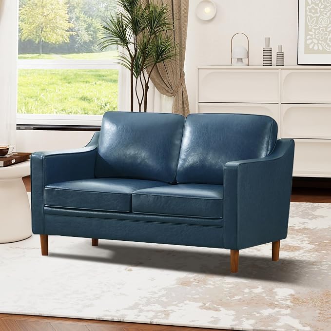 Kingfun 56" Faux Leather Sofa, Loveseat Couch, Mid Century Modern Love Seat by KINGFUN-Anexcitingoption