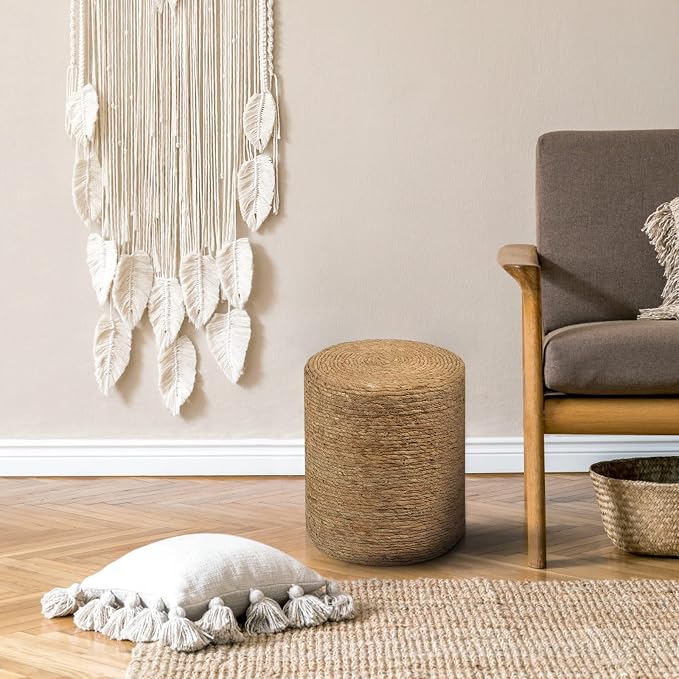 Wimarsbon Natural Seagrass Foot Stool, Hand Weaving Round Ottoman, - Image 10