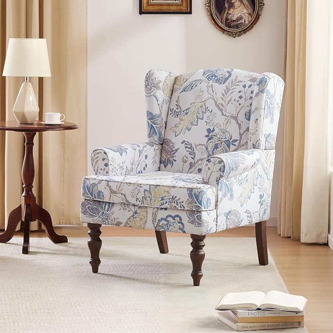 HUIMO Printed Wingback Accent Chair, Linen Upholstered High Back Armchair - Image 3