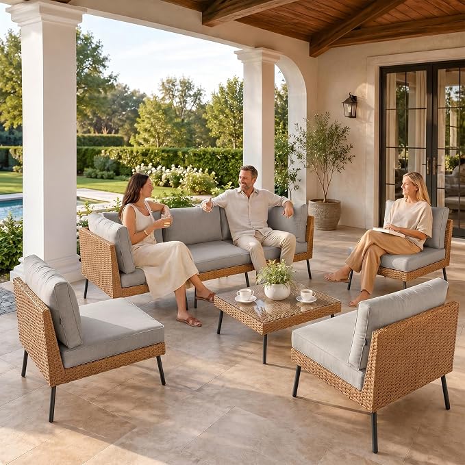 Aoxun 7-Piece Patio Furniture Set, Wicker Outdoor Furniture - Image 2