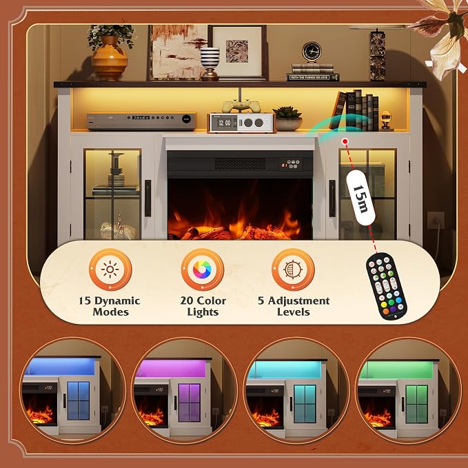 WLIVE 3-Sided Glass Electric Fireplace TV Stand - Image 7
